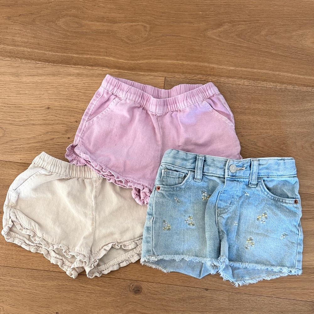 Cat & Jack Pink, Cream, and Blue Kids Shorts Trio